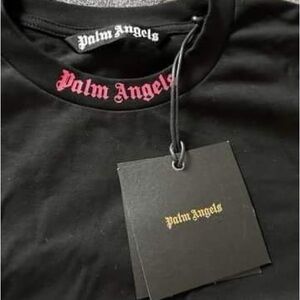 Palm angels tee shirt all black with black and pink palm angels logo